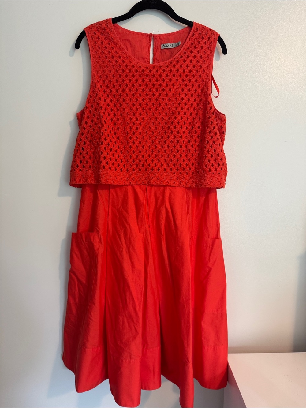 Eliza J Mixed Media Coral Fit and Flare Dress